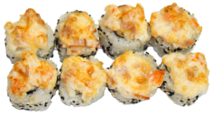 Запеченный ролл с креветкой и беконом 
